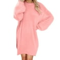 thumbnail image 1 of JGGSPWM Women's Fluffy Knit Sweater Dress High Waisted A Line Skirt Long Puff Sleeves Dresses Pink S, 1 of 4
