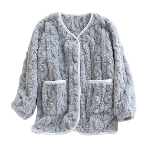 JGGSPWM Women's Fuzzy Fleece Jacket Button Long Sleeve Soft Plush Winter Coats Thick Warm Sherpa Outwear with Pockets Blue XL