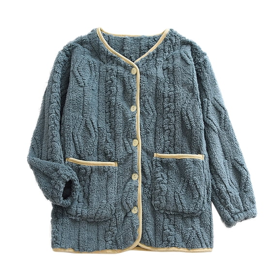 JGGSPWM Women's Fuzzy Fleece Jacket Button Long Sleeve Soft Plush Winter Coats Thick Warm Sherpa Outwear with Pockets Green XL