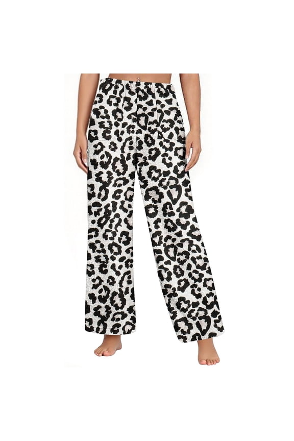 Women's Fuzzy Fleece Pajama Pants Winter Warm Plush Pj Bottoms Soft Flannel Leopard Lounge Pants Sleepwear with Pockets Black L