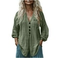 thumbnail image 1 of JGGSPWM Women's Gauze Button Down Long Sleeve Shirts Hooded V Neck Lightweight Breathable Loose Casual Hoodies Blouses Army Green L, 1 of 6