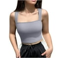 thumbnail image 1 of JGGSPWM Women's Going Out Cropped Knit Ribbed Square Neck Cami Tops Gray M, 1 of 5