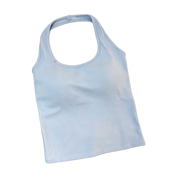 JGGSPWM Women's Halter Crop Top Padded Backless Workout Halter Tank Tops Trendy Going Out Yoga Sports Gym Clothes Blue Free Size