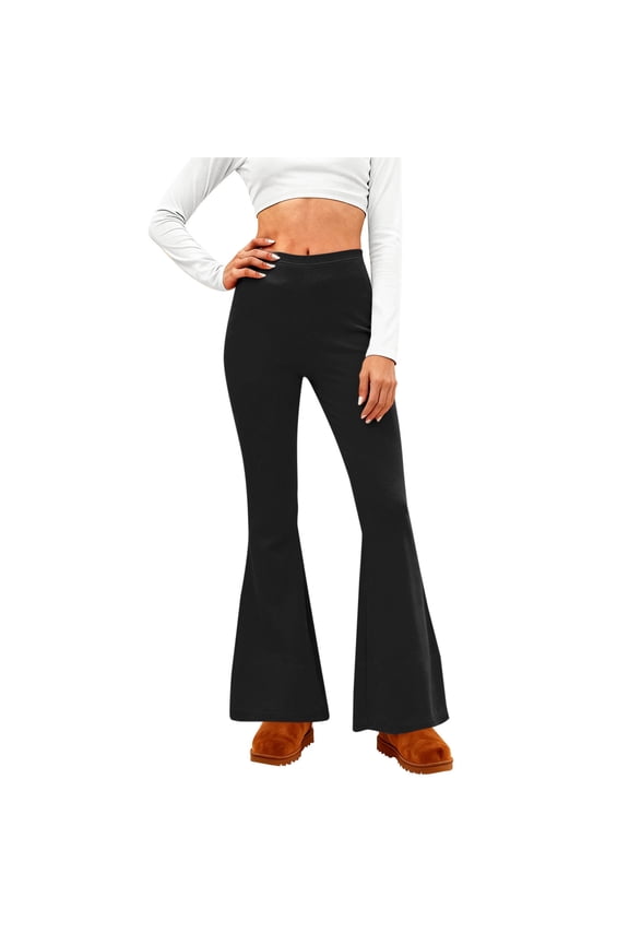 Women's High Waist Bell Bottom Flare Pants Solid Color Casual Stretch Yoga Leggings Running Gym Sports Active Yoga Pants Black M