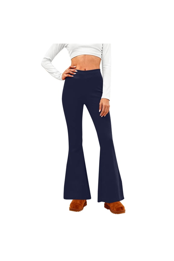 Women's High Waist Bell Bottom Flare Pants Solid Color Casual Stretch Yoga Leggings Running Gym Sports Active Yoga Pants Blue XXL