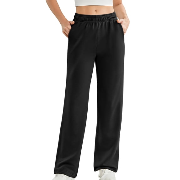 JGGSPWM Women's High Waisted Straight Leg Sweatpant Casual Solid Color Drawstring Workout Sweat Pants Pocket Fall Pants Black XXL