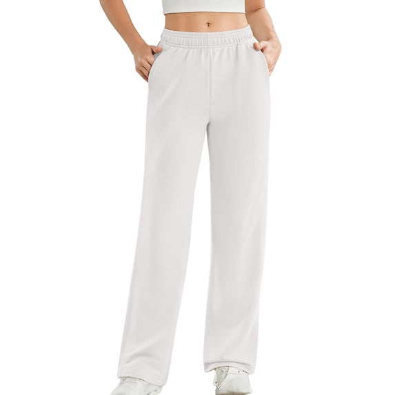 JGGSPWM Women's High Waisted Straight Leg Sweatpant Casual Solid Color Drawstring Workout Sweat Pants Pocket Fall Pants White XXL