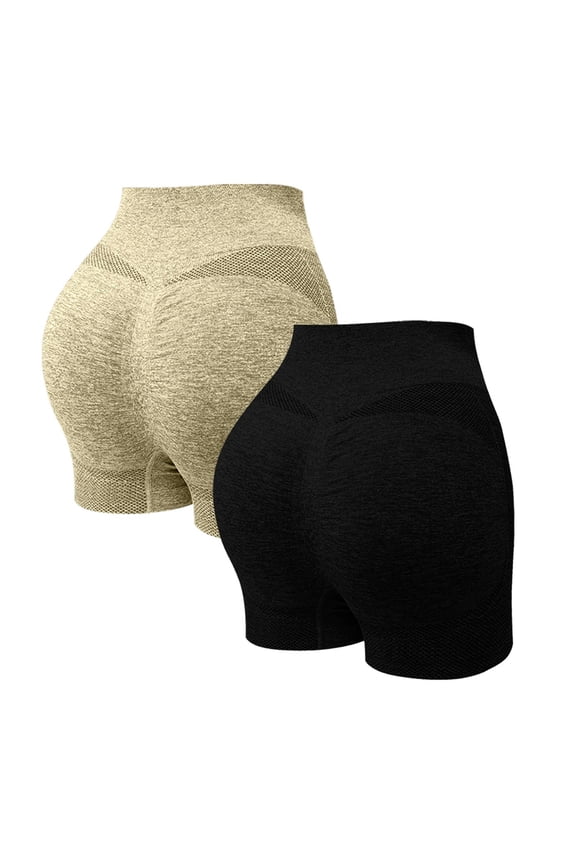 Women's High Waisted Tummy Control Athletic Gym Workout Shorts Butt Lifting Seamless Biker Shorts Black L