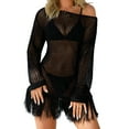 thumbnail image 1 of JGGSPWM Women's Hollowed Out Swimsuit Cover Up Crochet Bathing Suit Mesh Swimwear Knit Pullover Beach Dress Black M, 1 of 6