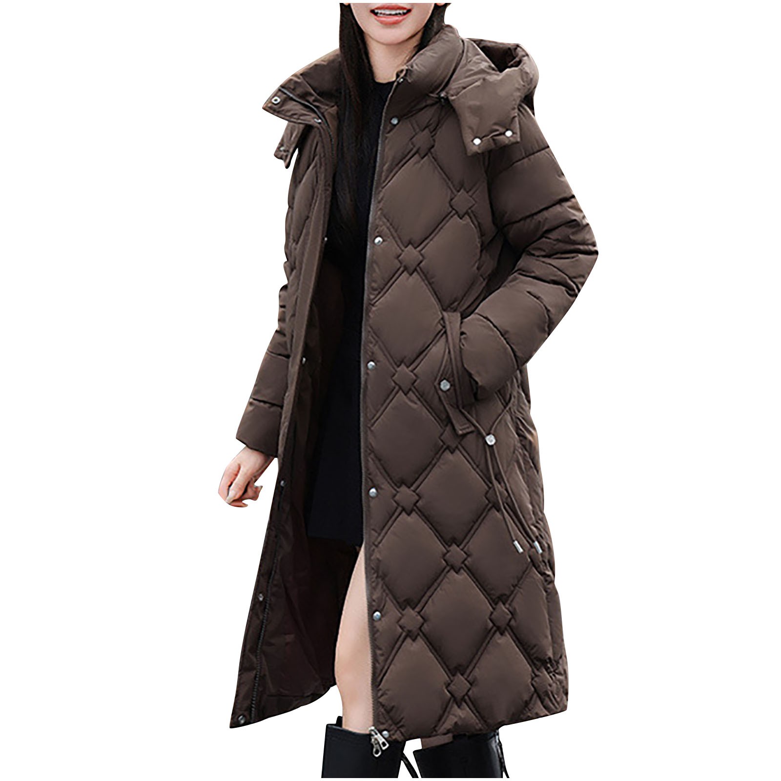 Women's Plus Size Puffer Jacket – Hooded Long Winter Coat, Thermal Sherpa Lined, Zip Up Overcoat