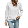 thumbnail image 1 of JGGSPWM Women's Hoodies Casual Long Sleeve Quilted Half Button Drop Shoulder Pullover Tops Loose Drawstring Hooded Sweatshirt White XL, 1 of 7