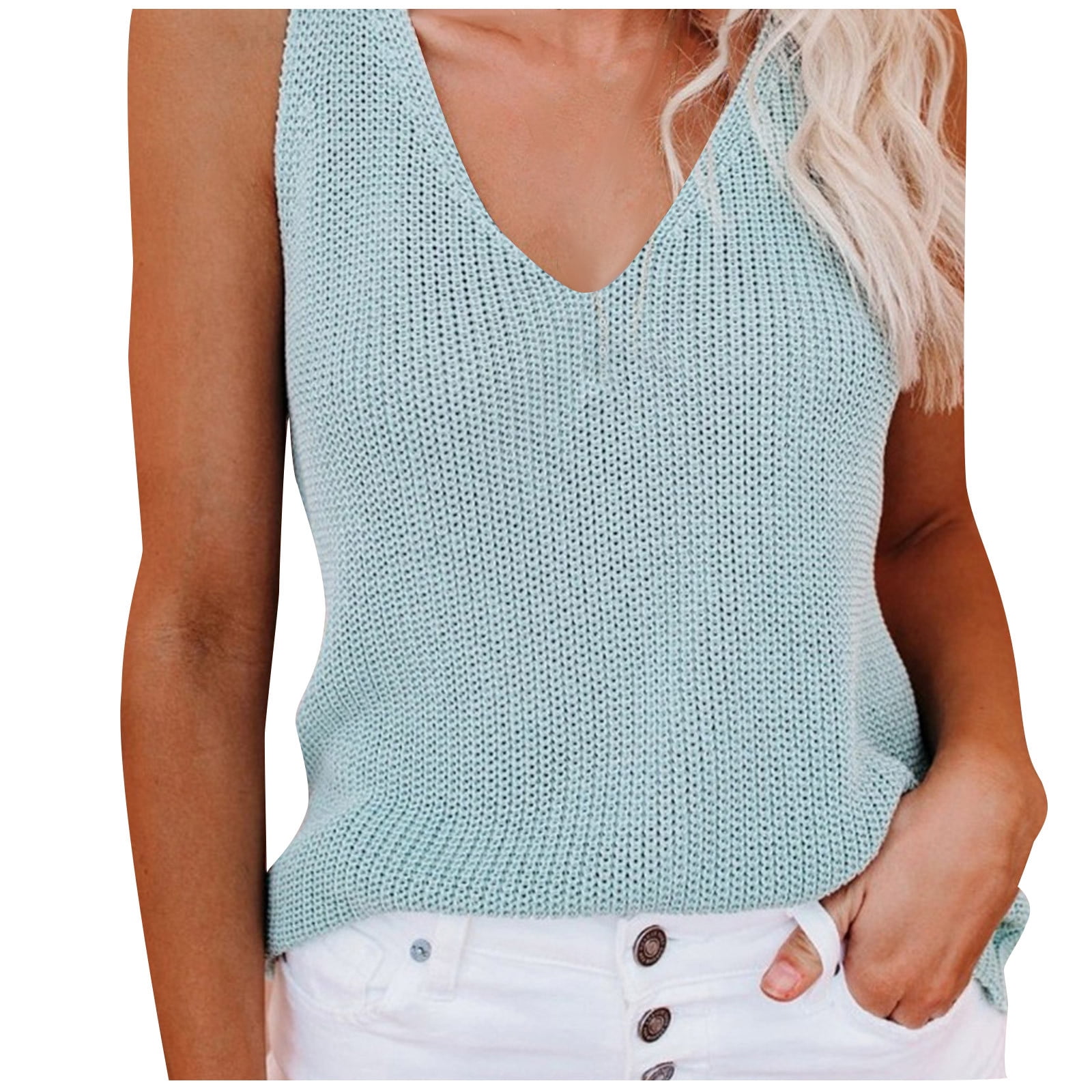 OVY Cotton Wool V-neck Knit Vest Ｌsize JGGSPWM Women's Hook-Eye V-Neck Knit Vest Hollow-Out Cable Crochet