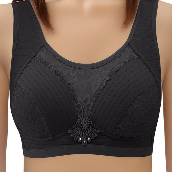 JGGSPWM Women's Jacquard Bras Cozy Straps Back Closure Underwear Casual Breathable Wireless Bra Everyday Seamless Bralette Black XL