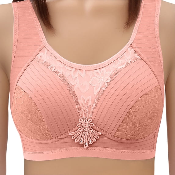 JGGSPWM Women's Jacquard Bras Cozy Straps Back Closure Underwear Casual Breathable Wireless Bra Everyday Seamless Bralette Red XL