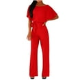 thumbnail image 1 of JGGSPWM Women's Jumpsuit Casual Loose Solid Round Neck Short Sleeve Self Tie Belted Wide Leg Pant Romper Jumpsuits Red L, 1 of 5