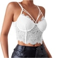 thumbnail image 1 of JGGSPWM Women's Lace Overlay Bustier Crop Tank Top Adjustable Straps Scalloped Hem Casual Night Out Translucent Top White XS, 1 of 6