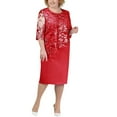 thumbnail image 1 of JGGSPWM Women's Lace Overlay Midi Dress 3/4 Sleeves Floral Embroidery Cocktail Evening Dresses Red L, 1 of 5