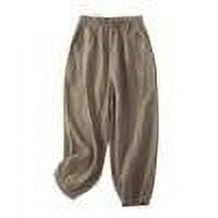 JGGSPWM Women's Lace Splicing Vintage Linen Pants Summer Comfy Baggy Beach Trousers Palazzo Lounge Pants with Pockets Khaki XL
