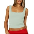 thumbnail image 1 of JGGSPWM Women's Lace Trim Tank Tops Square Neck Casual Summer Sleeveless Blouses Basic Solid Color Slim Cropped Shirts Green S, 1 of 6