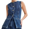 thumbnail image 1 of JGGSPWM Women's Lapel Denim Vest Sleeveless Business Work Jean Waistcoat Casual V Neck Button Down Jean Jacket Blue XL, 1 of 5