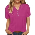 thumbnail image 1 of JGGSPWM Women's Lightweight Linen Button Down Short Sleeve V-Neck Tunic Tops Casual Loose Fit Blouses Hot Pink L, 1 of 7