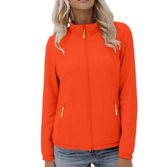 JGGSPWM Women's Lightweight Softshell Jacket Fleece Lined Windbreaker Waterproof Warm Jacket for Running Golf Hiking Orange M