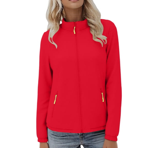 JGGSPWM Women's Lightweight Softshell Jacket Fleece Lined Windbreaker Waterproof Warm Jacket for Running Golf Hiking Red M