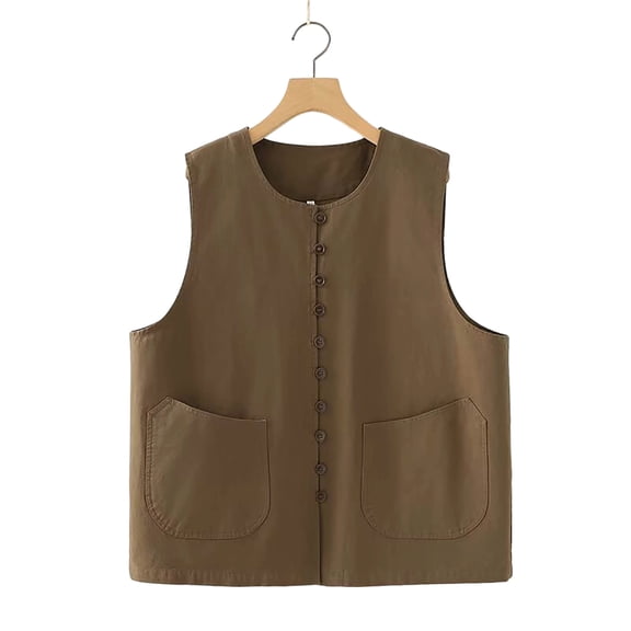 JGGSPWM Women's Linen Vest Summer Sleeveless Scoop Neck Waistcoat Lightweight Work Casual Cotton Blazer Vest Yellow M