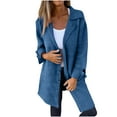 thumbnail image 1 of JGGSPWM Women's Long Cardigan Notched Collar Button Down Loose Fit Knit Blazer Sweater Trench Jacket Open Front Coat with Pockets Fall Winter Outerwear Blue 4XL, 1 of 6