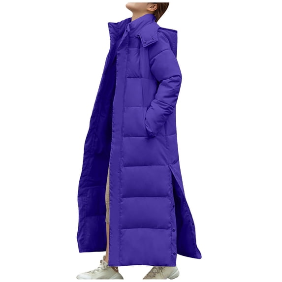 JGGSPWM Women's Long Quilted Puffer Jacket Maxi Length Hooded Coat Thick Warm Winter Outerwear Purple M