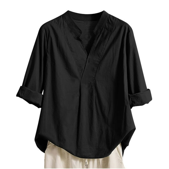 JGGSPWM Women's Long Sleeve Boho Cotton Linen Tops Beach Shirts Casual Loose Fit Tunic Peasant Blouses Black M
