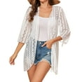 thumbnail image 1 of JGGSPWM Women's Long Sleeve Hollow Out Open Front Pointelle Knit Cardigan Beach Cover Boho Cardigans White L, 1 of 5