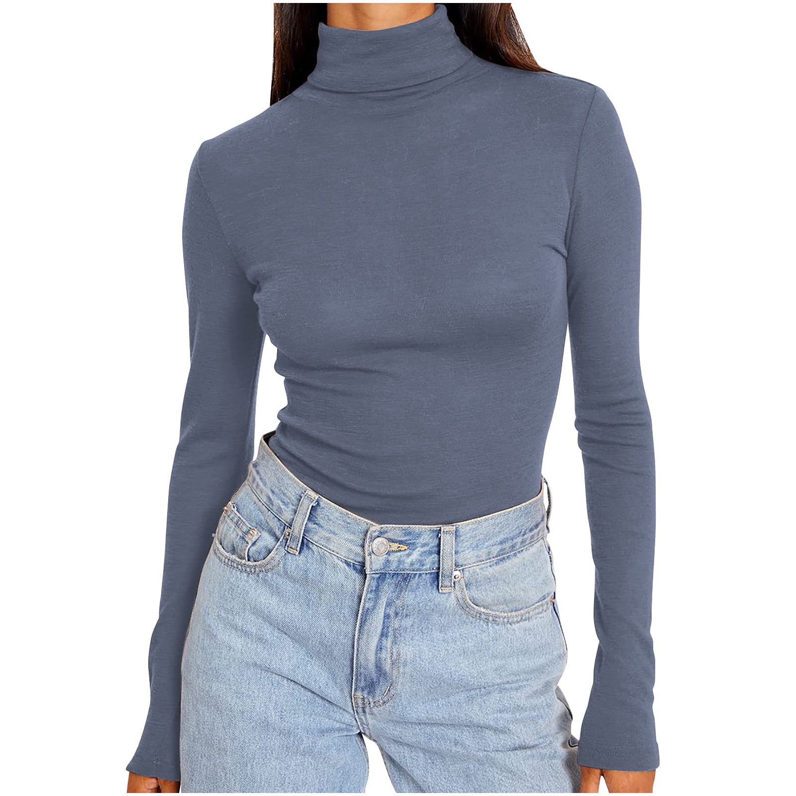 JGGSPWM Women's Long Sleeve Mock Turtle Neck Tops Fall Winter Basic ...