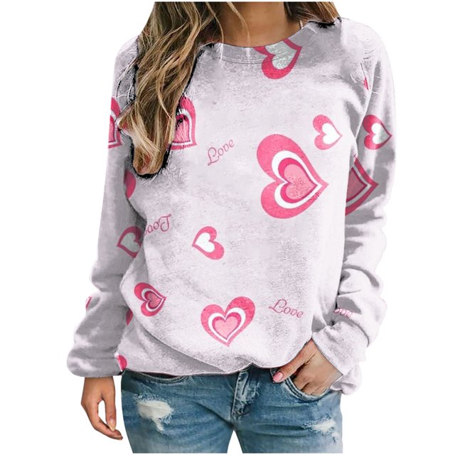 JGGSPWM Women's Long Sleeve Valentines Shirts Class Fit Crewneck