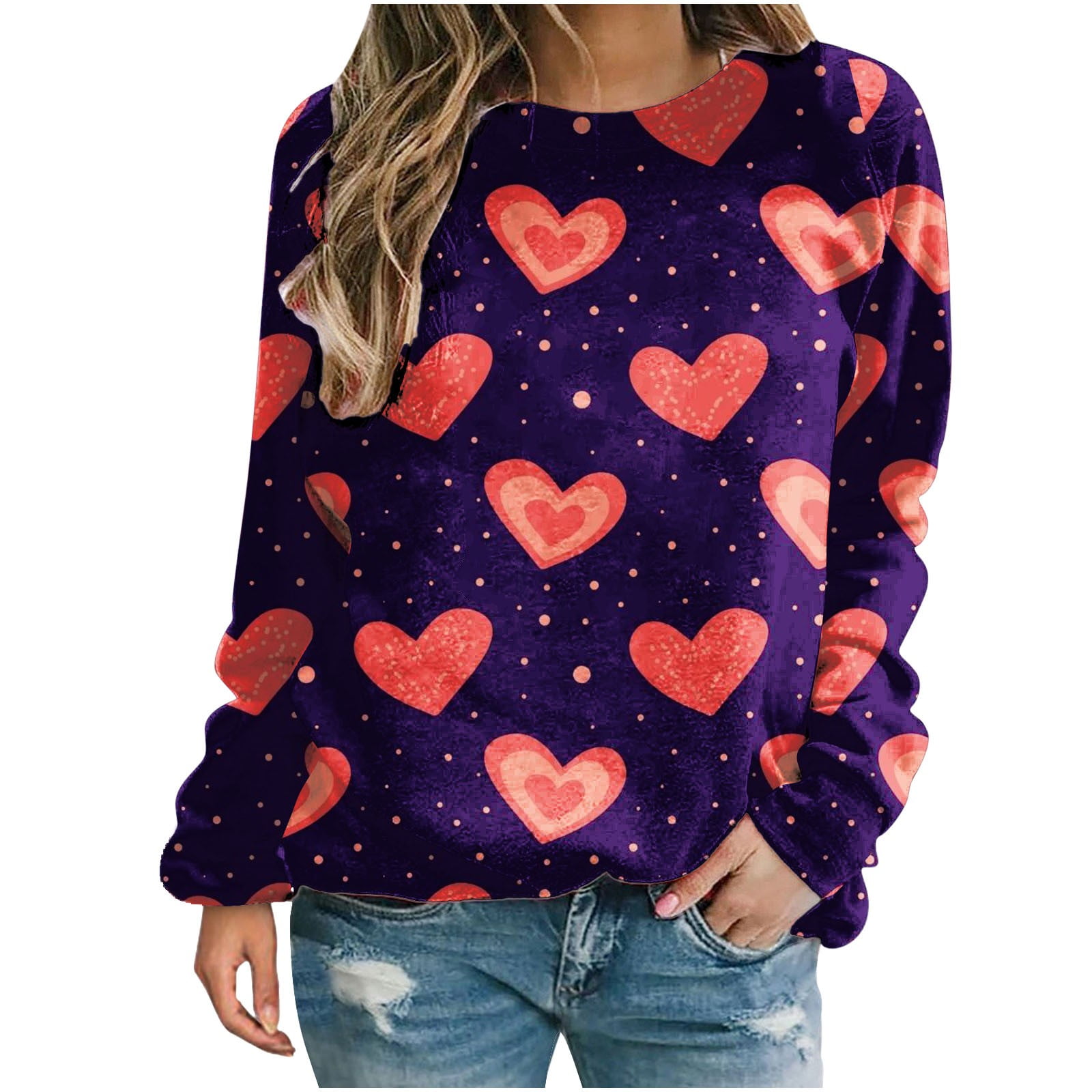 JGGSPWM Women's Long Sleeve Valentines Shirts Class Fit Crewneck