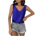 thumbnail image 1 of JGGSPWM Women's Loose Fit Satin Tank Tops Sleeveless V Neck Cami Camisole Blouse Shirt Blue 2XL, 1 of 8