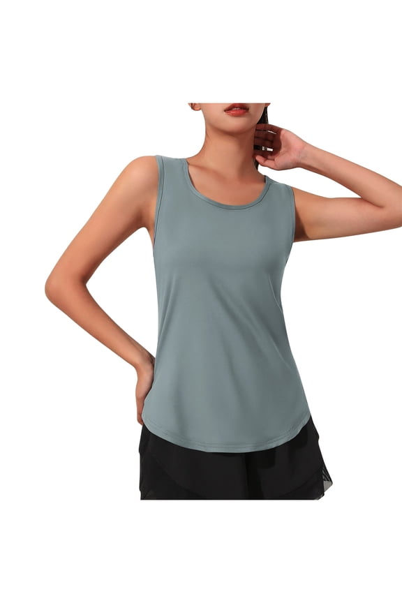 Women's Mesh Hollow Open Back Yoga T Shirt Summer Workout Tank Tops Crewneck Sleeveless Casual Running Shirts Green 2XL
