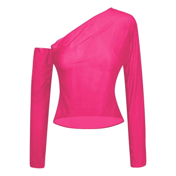 JGGSPWM Women's Mesh Sheer Tops Off The Shoulder Long Sleeve See Through Shirts Going Out Party Club Outfits Purple XXL