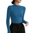 thumbnail image 1 of JGGSPWM Women's Mock Neck Baselayer T-Shirts Dressy Slim Fit Solid Color Long Sleeve Basic Business Casual Tops Blouse Blue XL, 1 of 5