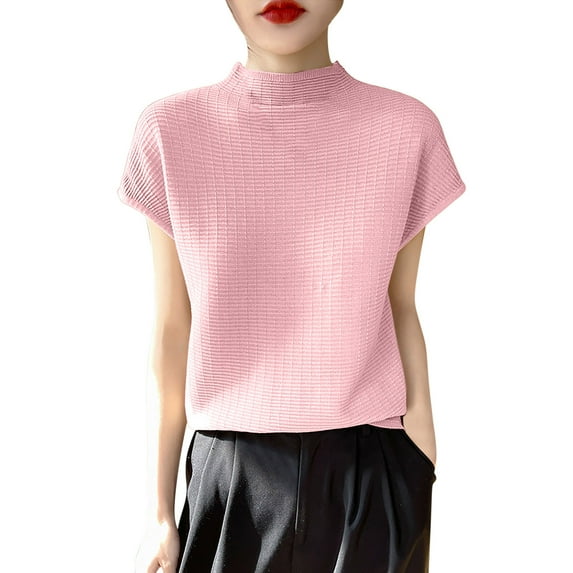 JGGSPWM Women's Mock Neck Sleeveless Sweater Vest Casual Cap Sleeve Knit Pullover Tank Tops Trendy Fashion Clothes Pink M