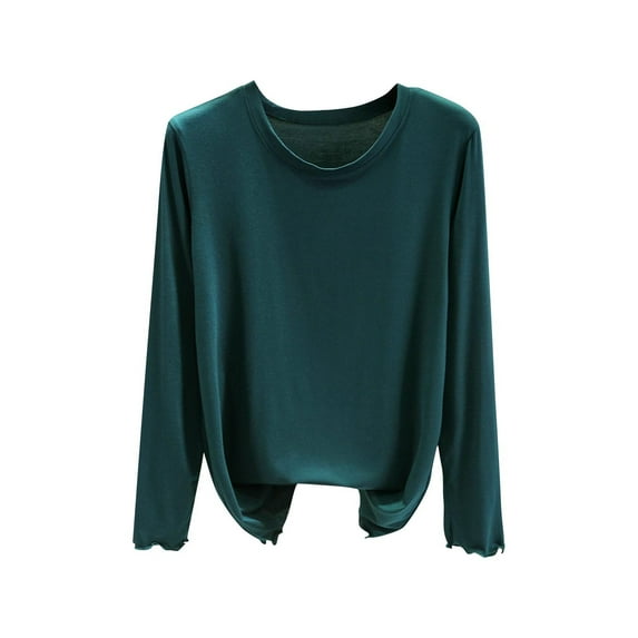 JGGSPWM Women's Mock Round Neck Bottom Shirts Cotton Long Sleeve T-Shirt, Ultra-Soft Lightweight Breathable Comfort Solid Color Casual Tops Green XL