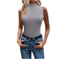 thumbnail image 1 of JGGSPWM Women's Mock Turtleneck Tank Tops Slim Fit Stretch Ribbed Knit Workout Casual Tees Gray S, 1 of 6