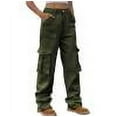 thumbnail image 1 of JGGSPWM Women's Multiple Pockets High Waist Straight Wide Leg Baggy Cargo Jeans with Relaxed Fit Fashion Trousers Green XL, 1 of 6