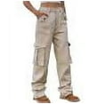 thumbnail image 1 of JGGSPWM Women's Multiple Pockets High Waist Straight Wide Leg Baggy Cargo Jeans with Relaxed Fit Fashion Trousers Khaki M, 1 of 5