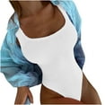 thumbnail image 1 of JGGSPWM Women's Neon One Piece Swimsuits Sexy Bathing Suit Square Neck Solid Bikini Swimwear Beachwear Set White M, 1 of 7