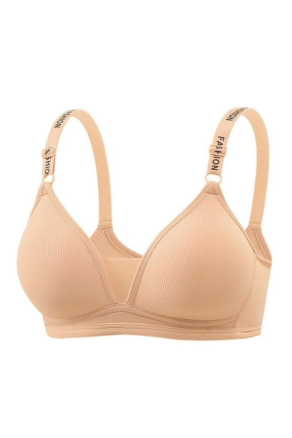 Women's No Underwire Comfort Bralette Ribbed Wireless Bra Sleep Unlined V Neck Bras Soft Everyday Beige L
