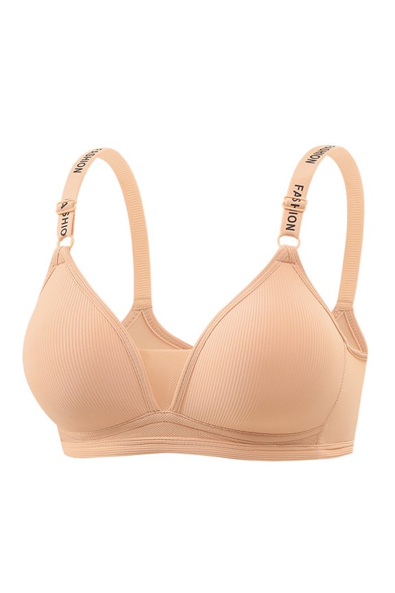 Women's No Underwire Comfort Bralette Ribbed Wireless Bra Sleep Unlined V Neck Bras Soft Everyday Beige XL