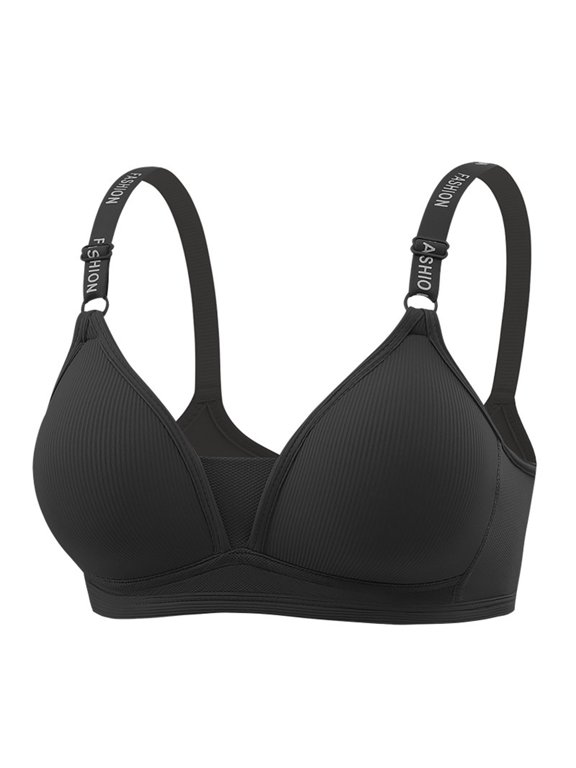 Women's No Underwire Comfort Bralette Ribbed Wireless Bra Sleep Unlined V Neck Bras Soft Everyday Black L