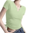 thumbnail image 1 of JGGSPWM Women's Notch V Neck Ribbed Fitted Shirt Slim Fit Breathable Comfortable Basic Short Sleeves Tee Shirt Top Green L, 1 of 5