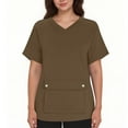 thumbnail image 1 of JGGSPWM Women's Nursing Clothing Solid Color Regular Sleeve Short Sleeve with Pocket Workwear Pullover Top Brown XL, 1 of 4